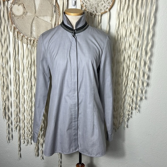 LaFayette 148 New York Gray Long Sleeve Classic Button Down Blouse Size M - Picture 1 of 8